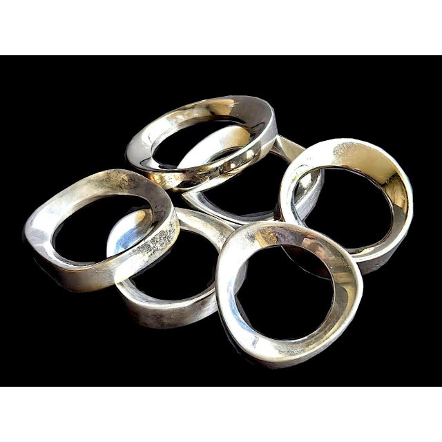 Metal Vintage Silverplate Modernist Napkin Rings, Set of 6 For Sale - Image 7 of 16