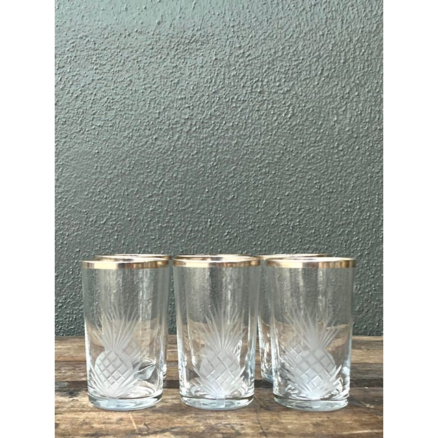 Late 20th Century Vintage Etched Pineapple Glasses - Set of 6 For Sale - Image 5 of 12