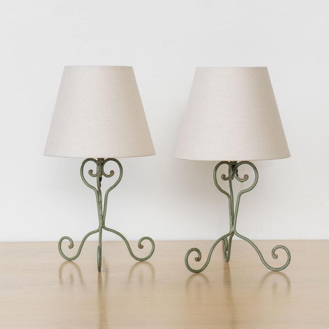 1940s French Painted Iron Scroll Lamp For Sale - Image 4 of 13