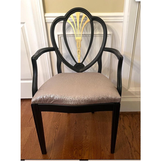 1960s Chairs Dining Hepplewhite Shield Black Painted Vintage For Sale - Image 5 of 9