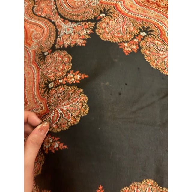 Brick Red Antique 19th Century Indian Kashmir Paisley Shawl 68” Square Woven Textile Wall Hanging [Tv] For Sale - Image 8 of 9