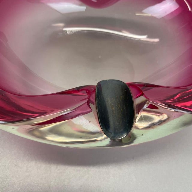 Glass Large Pink Murano Bubble Glass Ashtray with Sterling Silver 925, Italy, 1970s For Sale - Image 7 of 18