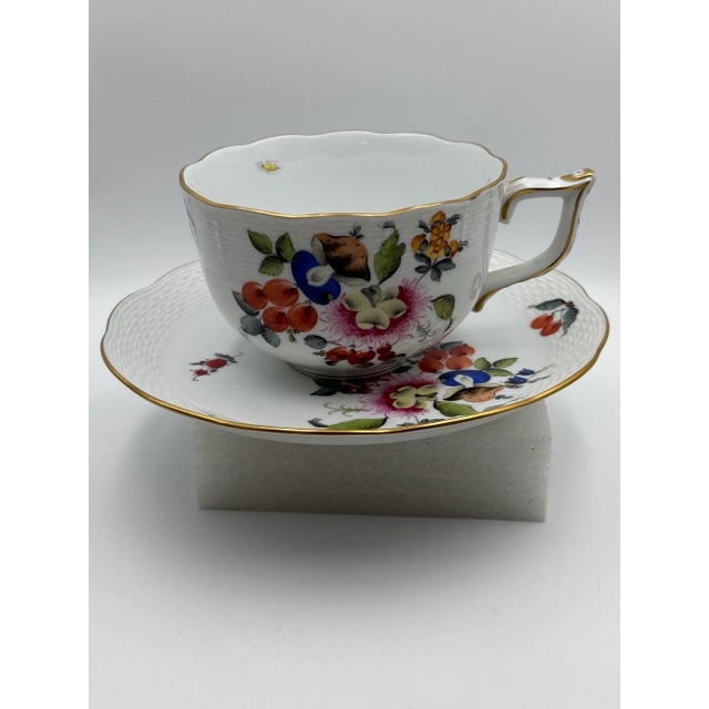 White Herend Soup Cup & Saucer Set Fruits & Flowers (Bfr) # 700 by Herend For Sale - Image 8 of 10