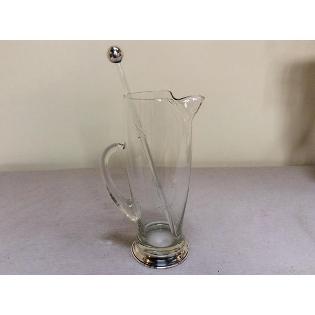 Sterling Silver Rimmed Cocktail Pitcher & Stirrer For Sale - Image 4 of 7