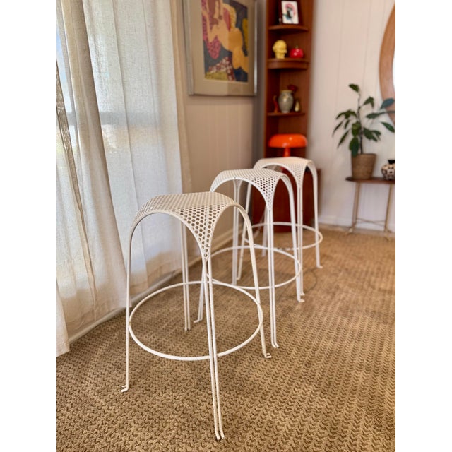 A Set of Italian Mid Century Modern White Perforated Metal Counter Stools Designed Attributed to Maurizio Tempestini, Circa 1950s For Sale - Image 11 of 12