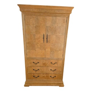 1980s Henredon Charles X Collection Burlwood Armoire Chest Cabinet Wardrobe Dresser For Sale