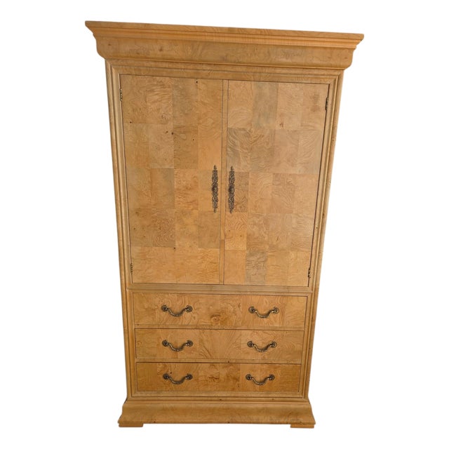 1980s Henredon Charles X Collection Burlwood Armoire Chest Cabinet Wardrobe Dresser For Sale