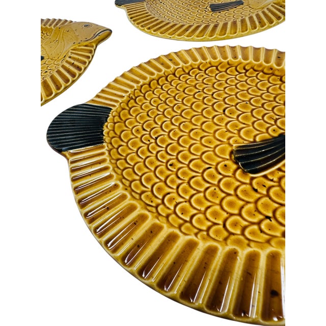 Brown Set of 3 Vintage Villeroy & Boch Gallo "Neptuno" Fish Plates, 1970s West Germany Earthenware, Mid-Century Modern Ceramic Serving Dishes For Sale - Image 8 of 13