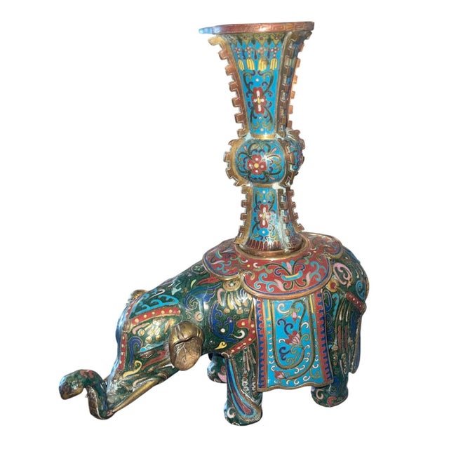 Pair of 19th Century Chinese Cloisonné Elephant Gu Vases For Sale - Image 10 of 10