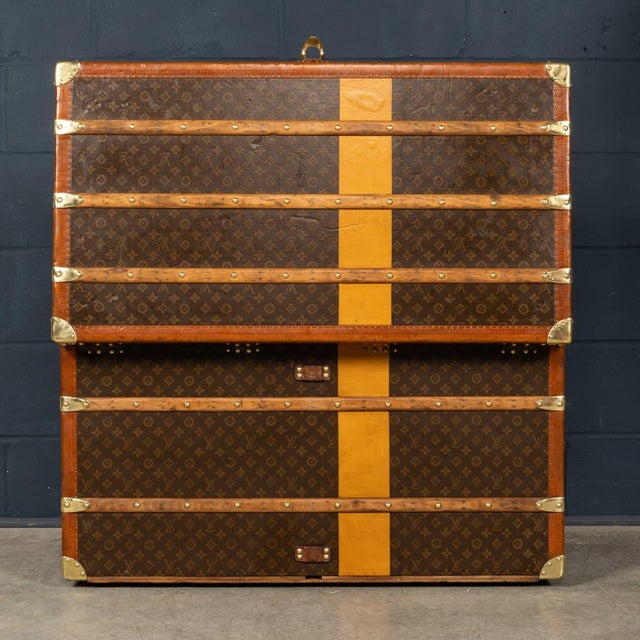Metal Antique Steamer Trunk in Monogram Canvas from Louis Vuitton, France, 1920 For Sale - Image 7 of 18