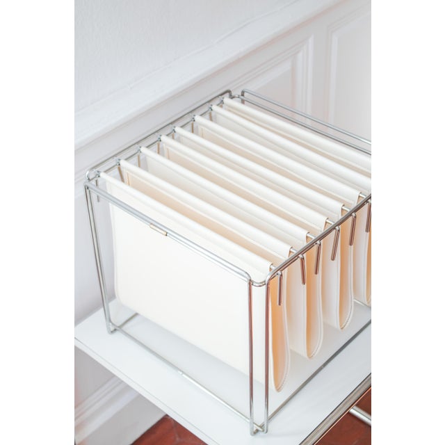 Vintage Isocèle Magazine Rack in Chromed Steel and Beige Imitation Leather by Max Sauze for Arrow, France, 1970s For Sale - Image 9 of 18