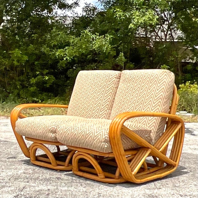 Vintage Coastal Four Strand Bent Rattan Loveseat After Frankl For Sale - Image 9 of 9