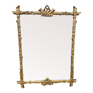 Large Vintage Gold Faux Bamboo Wall Mirror