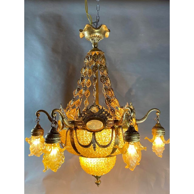 1970 French Louis XVI Bronze Gold Crystal Chandelier For Sale - Image 6 of 18