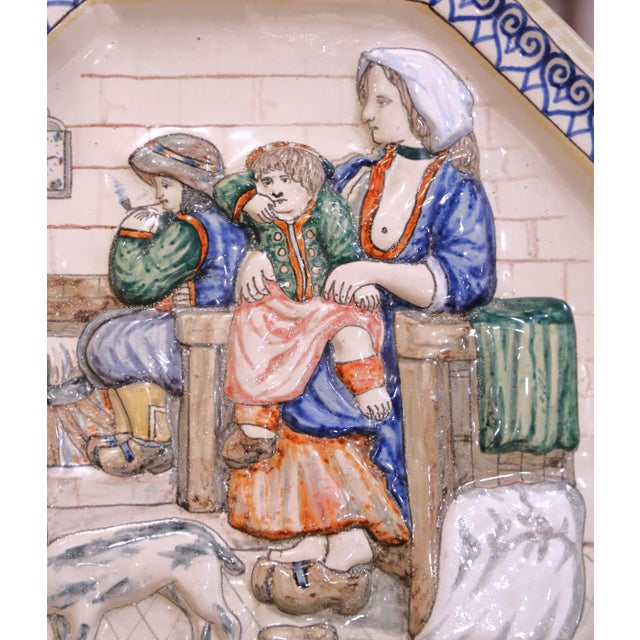 Ceramic 19th Century French Hb Quimper Faience Octagonal Wall Platter or Serving Tray For Sale - Image 7 of 10