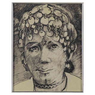 Helen Vogt, Portrait of Moroccan Woman, Original Drawing, Mid-20th-Century For Sale
