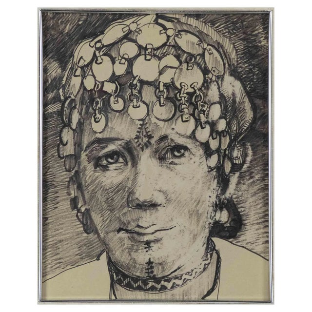 Helen Vogt, Portrait of Moroccan Woman, Original Drawing, Mid-20th-Century For Sale