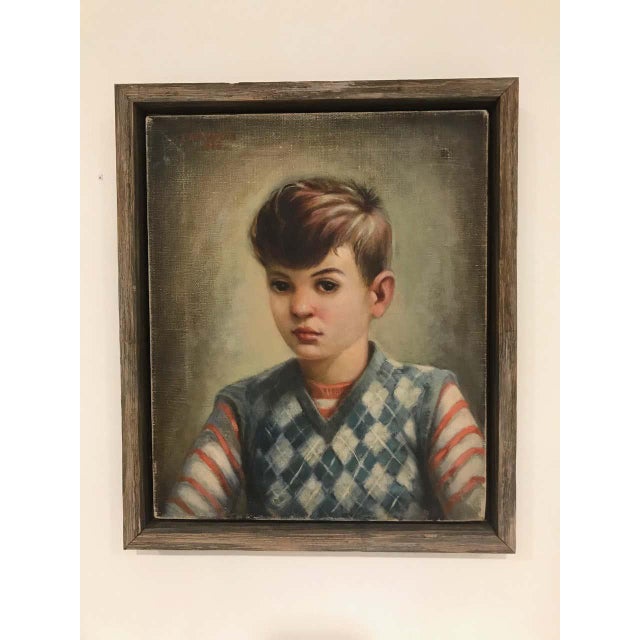 Portrait of Boy in Blue Argyle Sweater Oil Painting by Robert Rukavina For Sale - Image 10 of 13