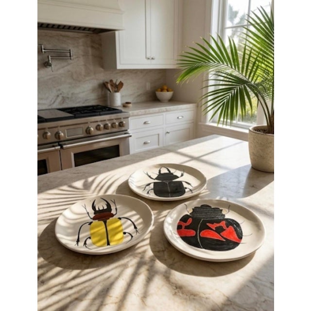 Off-white Set of 3 Vintage Handcrafted Ceramic Insect Beetle Plates For Sale - Image 8 of 12