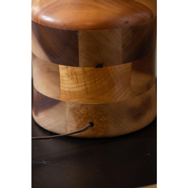 Vintage 1970s Segmented Wood Table Lamps in Walnut, Cherry, and Maple - A Pair For Sale - Image 10 of 14