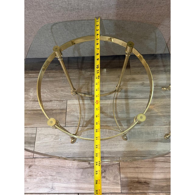 La Barge Style Vintage Brass Base Glass Top Side Table With Hoof Feet Labarge For Sale - Image 9 of 11