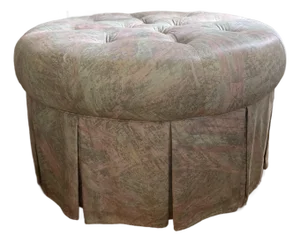 Vintage 1980s Skirted Tufted Round Ottoman in Abstract Pastel Upholstery