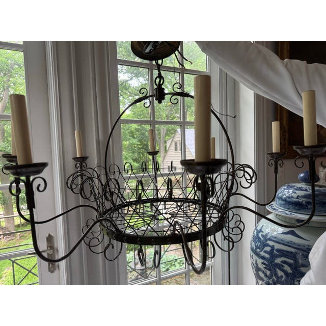 Metal Fabulous French Basket Style Wirework Chandelier-Eight Lights For Sale - Image 7 of 10