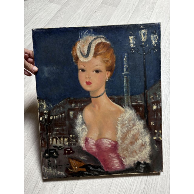 Gouerlain, Portrait of Woman in Paris, Concorde Signed, 1920s, Oil on Canvas For Sale - Image 4 of 4