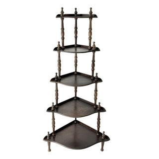 Vintage Victorian Darkwood 5-Tier Corner Shelving Unit, 1890s For Sale