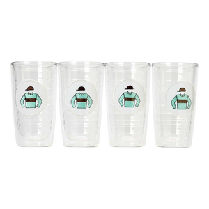 Mid 20th Century Box Set X 4 Marylou Whitney Stables Jockey Silks Tervis Tumblers Cocktail Glasses (Nw/B)