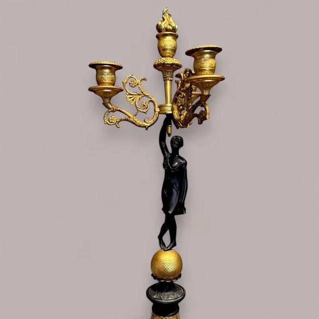 Early 19th Century Empire Gilt and Patinated Bronze Candleholders, Set of 2 For Sale - Image 6 of 13
