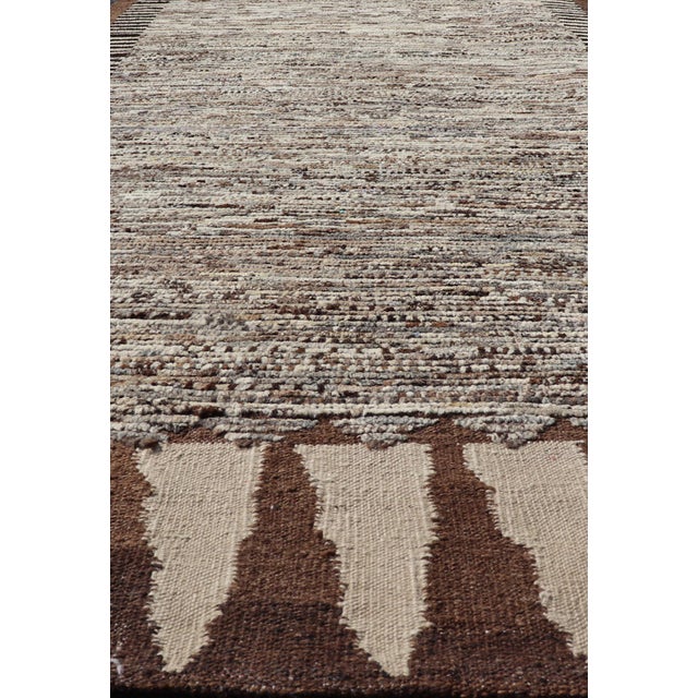 Contemporary Modern Runner in Solid Minimalist Design & All Around Kilim Border in Brown 3'10 X 16'1 For Sale - Image 3 of 12