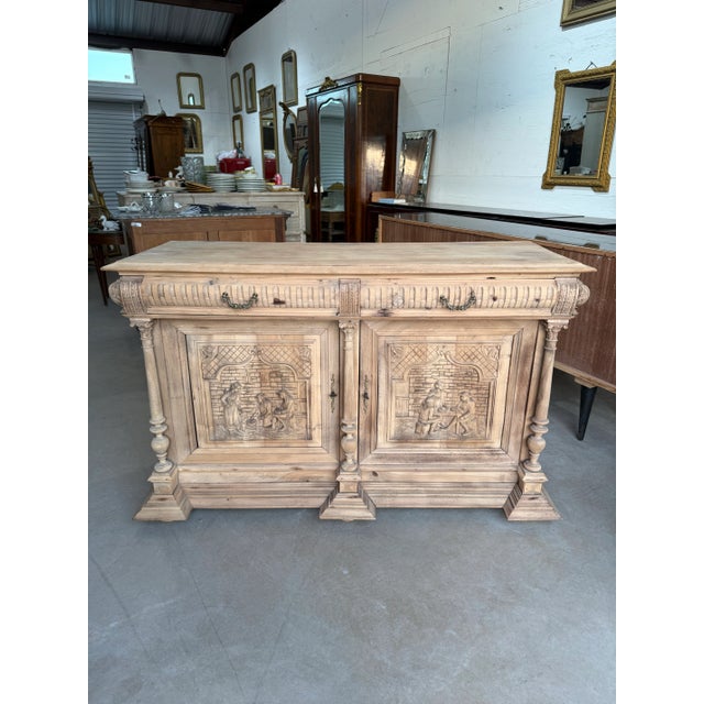 19th Century French Louis XIII Style Solid Walnut Bleached Sideboard / Buffet. For Sale - Image 11 of 12