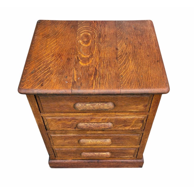 Brown Antique Victorian Oak Four Drawer Oak Wood File Cabinet With Pull Out Work Tab For Sale - Image 8 of 12