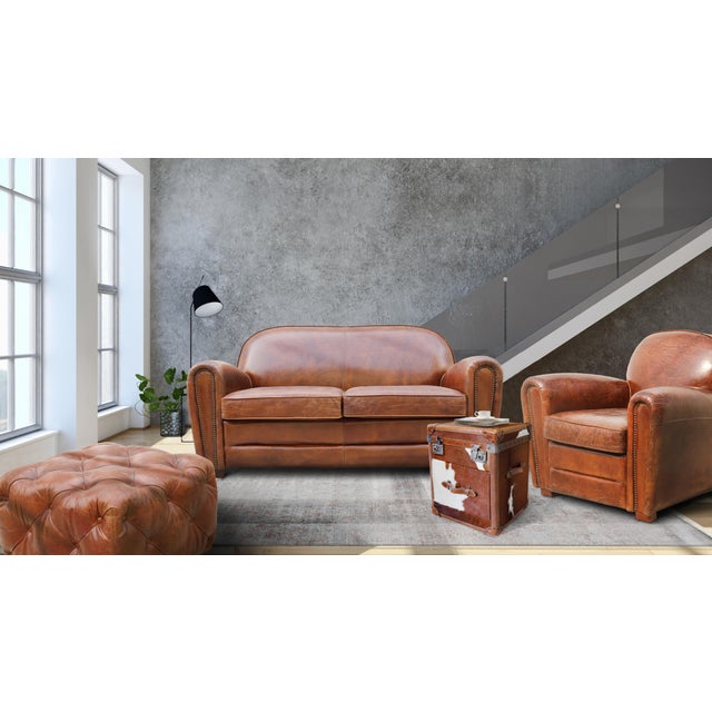 Pasargad Home Paris Club Genuine Leather Loveseat For Sale In New York - Image 6 of 8