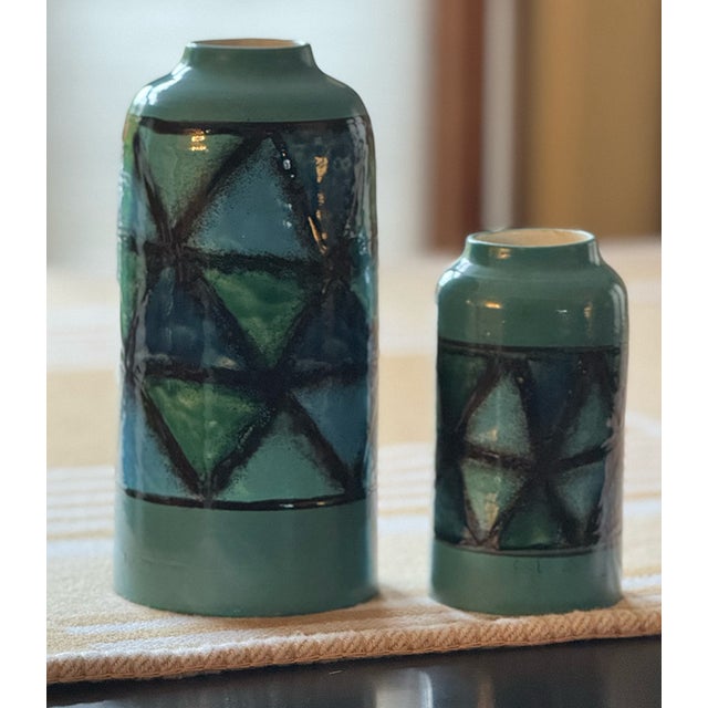 Bitossi Mid 20th Century Italian Bitossi Vetrata Glaze Vases; Matched Pair, Models 941b and 942b For Sale - Image 4 of 17