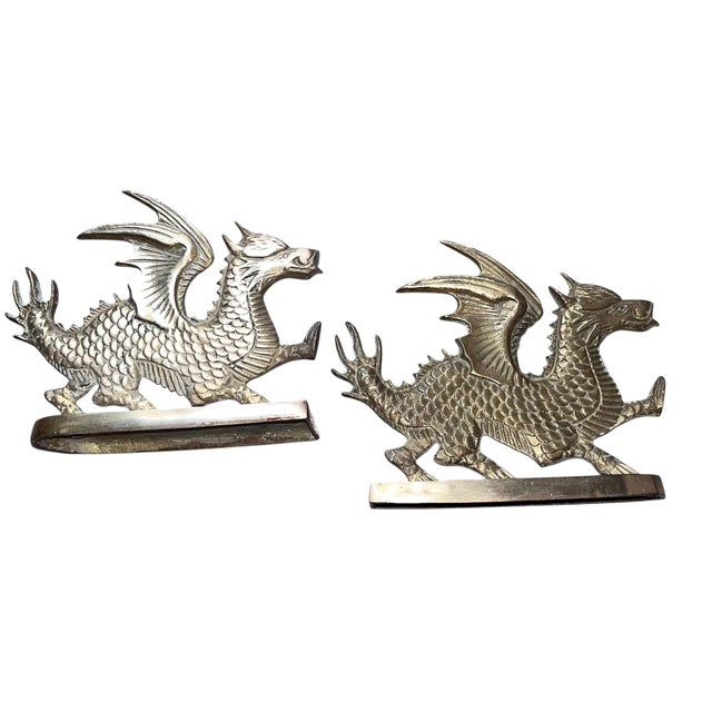 Mid-Century Modern 1950s Mythical Brass Dragon Bookends- Set of 2 For Sale - Image 3 of 9