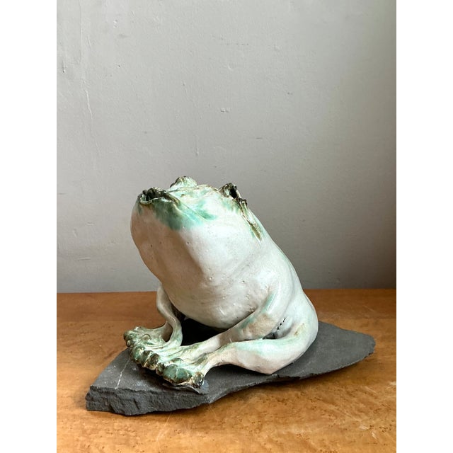 Vintage Ceramic Frog Sculpture on Stone Base For Sale - Image 11 of 14