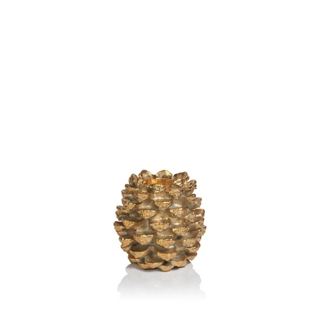 Keona Golden Pine Cone Pillar Candle Holder, Small For Sale - Image 4 of 4