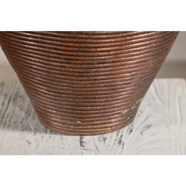 Ribbed Vintage Pottery Vase With Burnished Surface For Sale In New York - Image 6 of 18