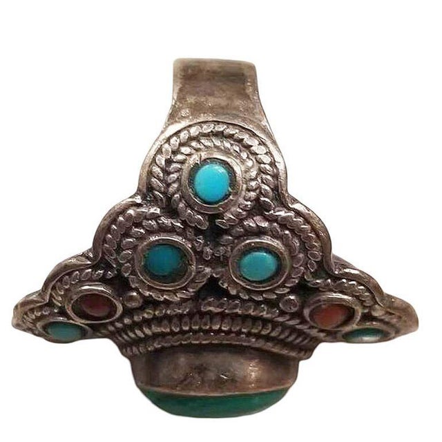 Rustic Late 20th Century Silver and Malachite Gemstone Ring Size 9.5 For Sale - Image 3 of 6