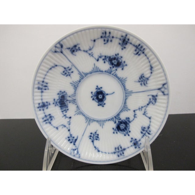 Royal Copenhagen Royal Copenhagen Denmark 2162 Plain Blue Fluted Saucer Plate Set of 3 For Sale - Image 4 of 6