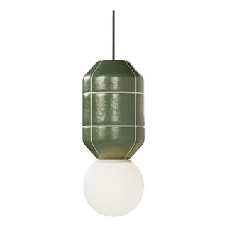 Contemporary Ceramic Base Spot Pendant Lamp Modern Handcrafted Olive For Sale