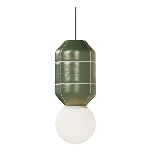 Contemporary Ceramic Base Spot Pendant Lamp Modern Handcrafted Olive For Sale