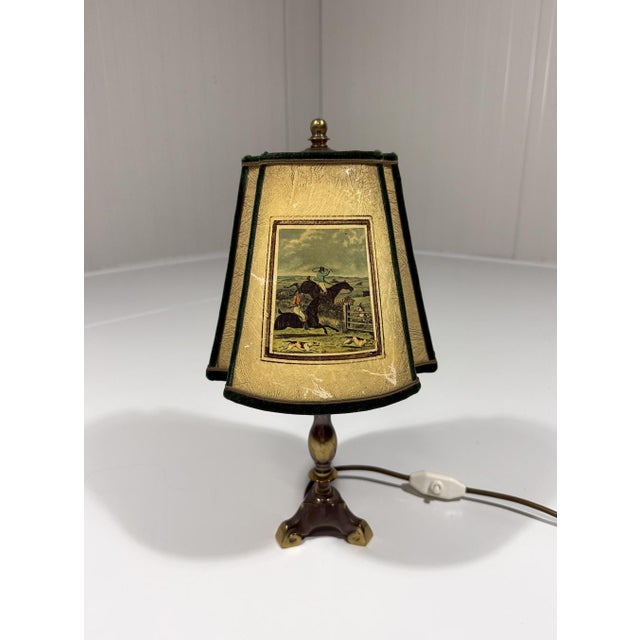 Brown Vintage Hunting Scene Table Lamp in Brass, 1950s For Sale - Image 8 of 18