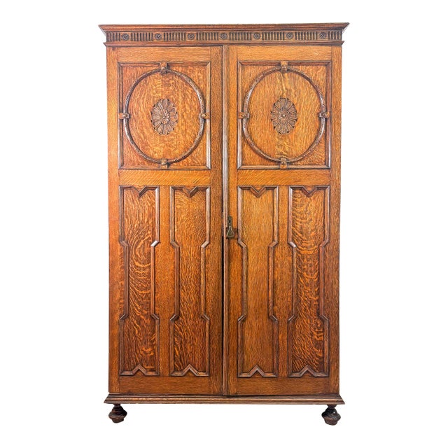 Antique English Oak Wardrobe For Sale