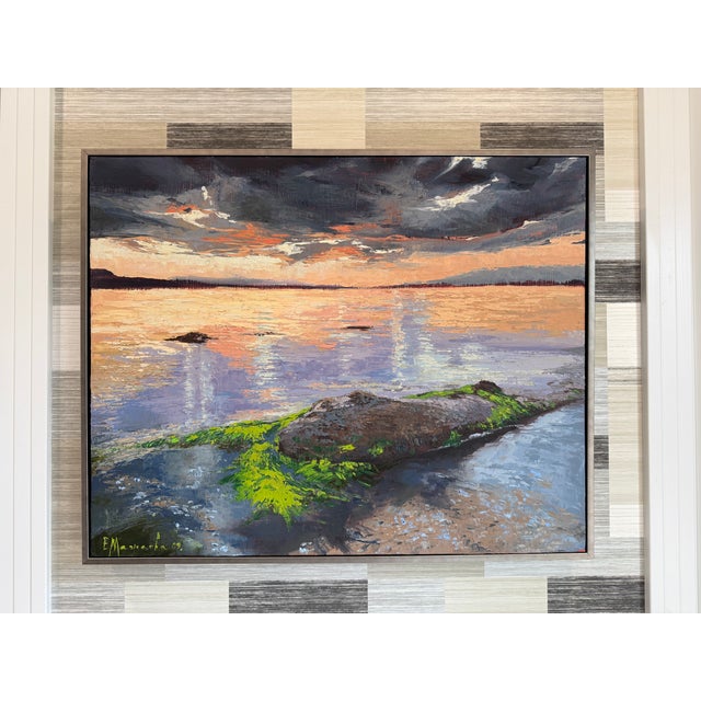 Paint Seascape Oil Painting 35” X 31” by Elena Mashajeva Agrophiotis For Sale - Image 7 of 14