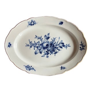 Large 19" Antique 19th Century German Meissen Porcelain Blue and White Floral Platter With Insects For Sale