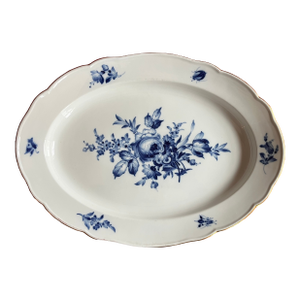 Large 19" Antique 19th Century German Meissen Porcelain Blue and White Floral Platter With Insects