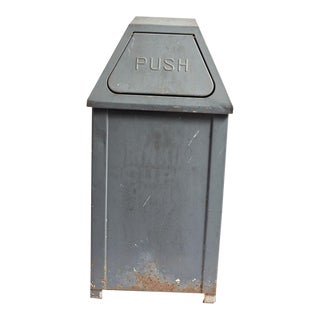 Vintage Grey Steel Trashcan For Sale